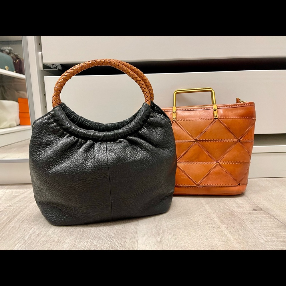 Fossil Women Black Leather Handbag + Vintage Brown Premium Leather Handbag